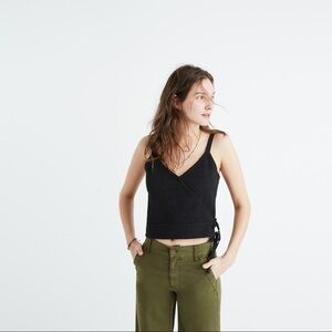 Madewell Black Nubby Texture Jacquard Faux Wrap Finale Tank Top